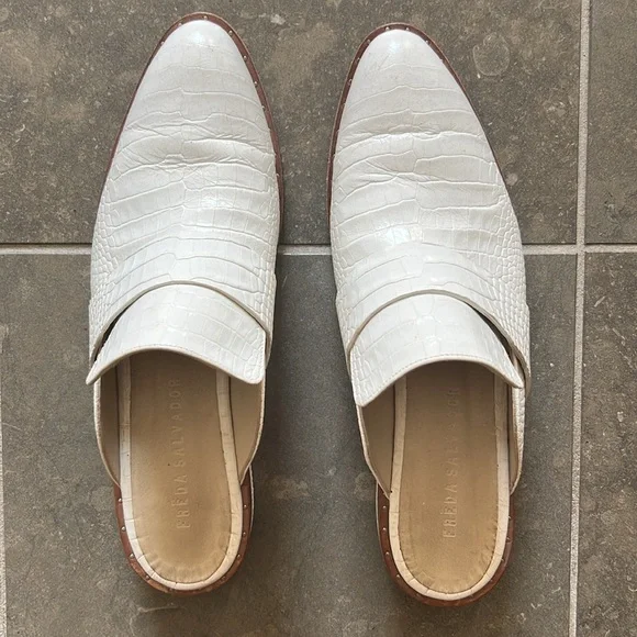 Freda Salvador White Croc-Embossed Mules - Picture 8 of 10